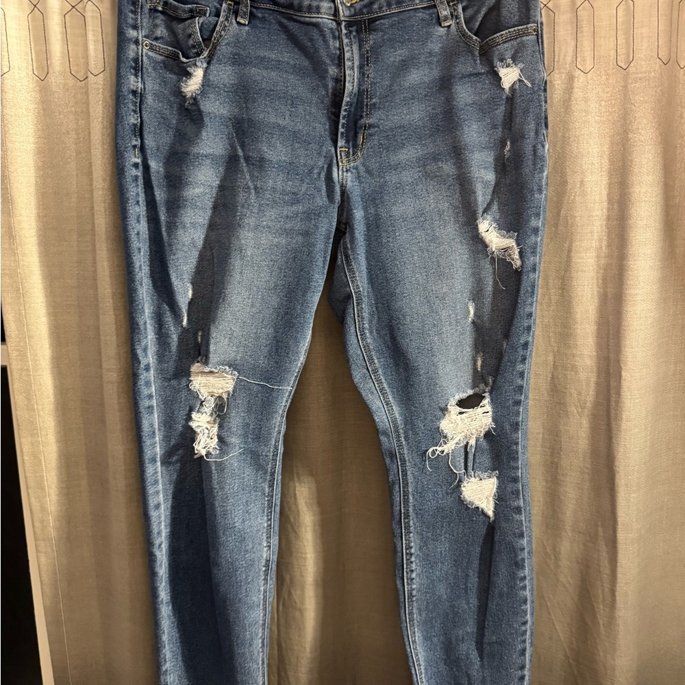 Old Navy Ripped Blue Mid-Rise Super Skinny Jeans for Women